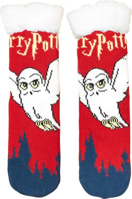 Produktbild von Harry Potter Hüttensocken - Hedwig Haussocken für Damen Eule Kuschelsocken Flauschige Wintersocken warme Frauen Socken Rot/Blau 39-42