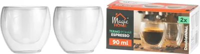Zdjęcie produktu dla Szklanki MagicHome do espresso, do kawy/herbaty, termoizolowane podwójnymi ściankami, pojemność 90 ml, zestaw 2 sztuki