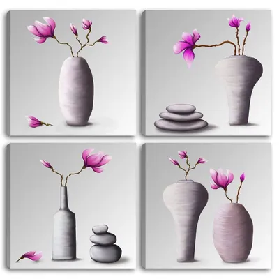 Productafbeelding van Set van 4 canvas wanddecoraties met bloemenmotief