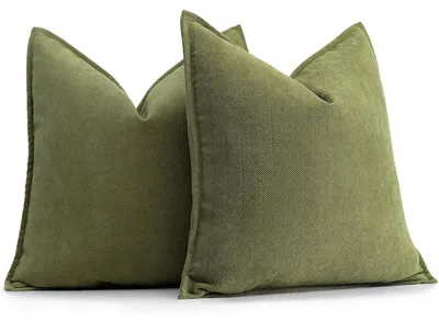 Zdjęcie produktu dla Zestaw 2 poszewek na poduszki, 55x55 cm, materiał: chenille, kolor: oliwkowy