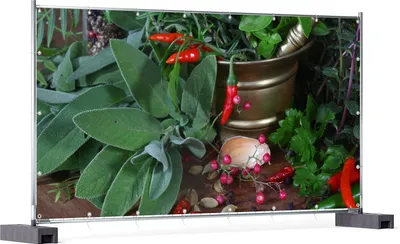 Produktbild von Wallario XXL Outdoor-Poster für Garten oder Balkon, Motiv Frische  Kräuter  und  Gewürze, in ca. 340 x 173 cm