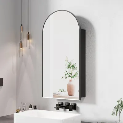 Produktbild von Radelldar Hängeschrank mit Spiegel, Badschrank Wandschrank hängend, Schwarz,40cm