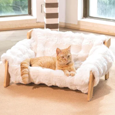 Immagine prodotto di Cuccia per gatti in legno di faggio, grande divano per gatti, resistente fino a 18 kg, colore bianco
