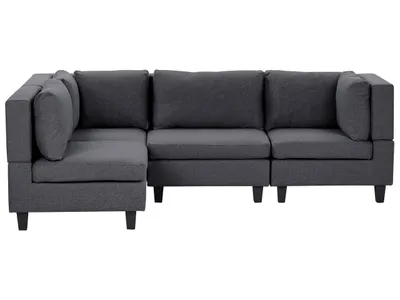 Produktbild von BELIANI 4-Sitzer Ecksofa Rechtsseitig Dunkelgrau Stoffbezug mit Kissen Schwarze Beine Modular Modern Modulsofa Wohnlandschaft Wohnzimmer Wohnecke