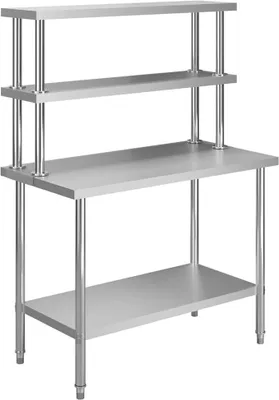 Produktbild von Küchen-Arbeitstisch mit Aufsatzboard, Edelstahltisch, Grilltisch Edelstahl, Teewagen, Küchentisch, Gewerbliche Küchenarbeitsbank, 120×60×150 cm Edelstahl