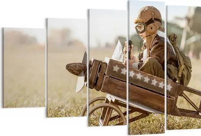 Produktbild von Bild auf Leinwand - Leinwandbild - 5 Teile - Kindheit Flugzeug Spielzeug - 150x100cm - Wand Bild - Wanddeko - Wandbilder - Leinwanddruck - Bilder - Wanddekoration - Leinwand bilder - EG150x100-4469