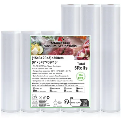 Produktbild von KitchenBoss Vakuumierbeutel Vakuumierfolie 6 Rollen:Vakuumbeutel für Lebensmitte