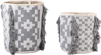 Obrázek produktu pro BELIANI Sada 2 úložných košů bílá šedá bavlna výška 40/45 cm koše na prádlo doplňky dekorace boho design
