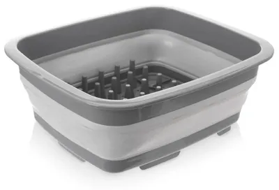 Obrázok produktu pre Skladací odkvapkávač na riad – odkvapkávací stojan do kuchyne – plast – 37 x 31,5 x 14,5 cm – sivý