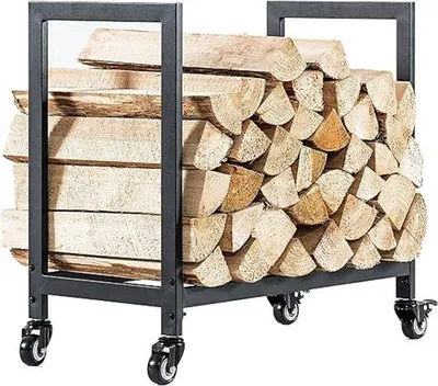 Productafbeelding van Famanu houtopslagrek van metaal met wielen - 100 x 80 x 150 cm