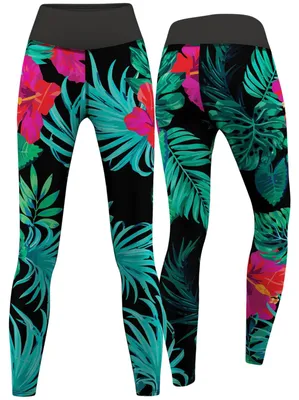 Produktbild von Blumen & Blätter Leggings sehr dehnbar Fitness Sport Yoga Gymnastik Training Tanzen Freizeit, Größe:S
