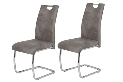 Produktbild von 2er Set Esszimmerstuhl Flora II - Bezug Vintage Grau - Metallgestell verchromt - 120kg belastbar - Lehne mit Griff