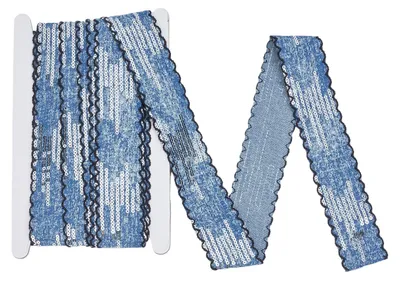 Denim-Paillettenband 10 Yards, 3,57 cm, Wellenkante, Blau