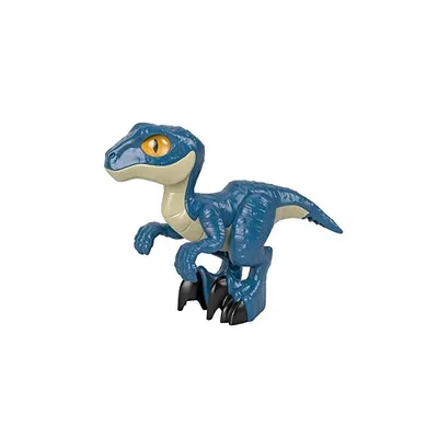 A blue dinosaur toy with yellow eyes is shown against a white background.