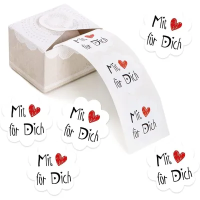 Produktbild von 200 Aufkleber auf Rolle MIT LIEBE FÜR DICH weiß schwarz rot - 5 cm