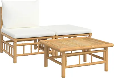 Produktbild von vidaXL 3-tlg. Garten-Lounge-Set mit Kissen Creme Bambus
