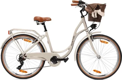 Produktbild von Goetze Mood 26 Zoll City Bike, 17 Zoll ALU Tiefeinsteiger, 6-Gang Shimano Tourney, V-Bremse, LED-Beleuchtung, Gepäckträger, Korb mit Bezug