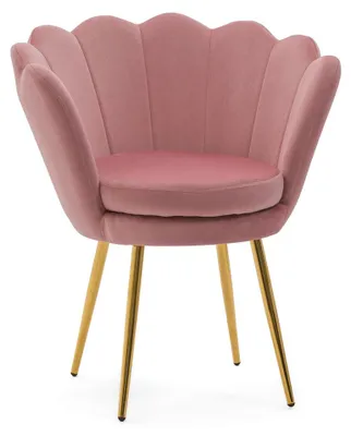 Produktbild von Veloursstuhl SHELL GOLD in Rosa mit goldfarbenen Beinen für das Wohnzimmer oder den Schminktisch