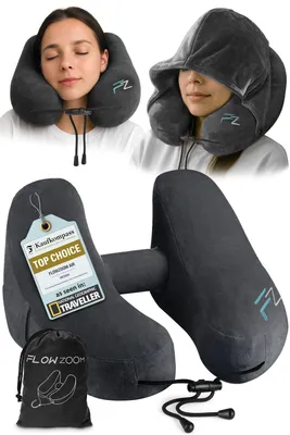 Immagine prodotto di FLOWZOOM AIR Cuscino da viaggio gonfiabile con cappuccio, taglia M, nero