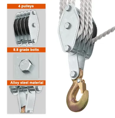 Produktbild von Seilzug - Manueller Flaschenzug - 4 Rollen - 8:1 Übersetzung - 270° schwenkbar - 20 m Seil - 400 kg