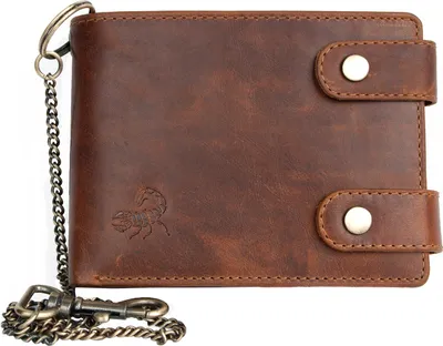 Produktbild von FLW Herren Biker Naturleder Geldbörse mit einer Metallkette mit Skorpion