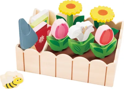Produktbild von Lelin - 19 teiliges Holz Motorikspiel zum Thema Garten und Blumenanbau