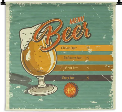 Produktbild von MuchoWow® Wandteppich Wandbehang Mannshöhle - Bier - Bar - Vintage 90x90 cm Tapisserie Dekoration Wandtuch - Wandaufhänger