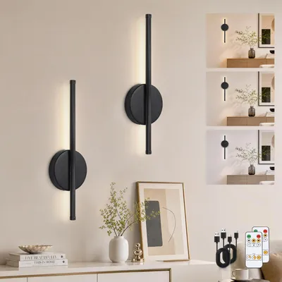 LED-Wandleuchte mit Akku, 40 cm, dimmbar, Schwarz, 2 Stück
