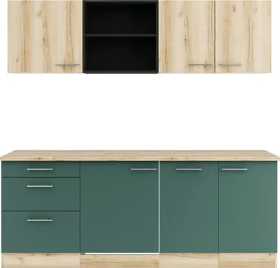 Produktbild von Optifit Küchenzeile ohne Geräte Livorno290/Savona405 210 cm wildeiche grün matt strukturiert zerlegt Variante reversibel