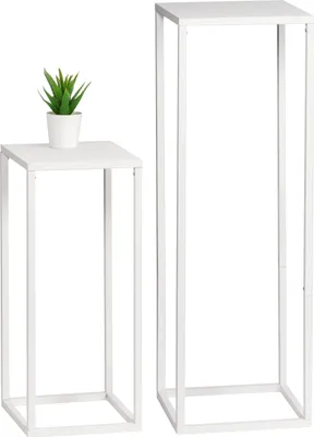 Immagine prodotto di set di 2 sgabelli da fiori bremermann, portafiori in metallo, pilastro da fiori, in metallo bianco
