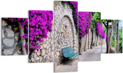 Produktbild von Bild auf Leinwand - Leinwandbild - Pflanzen Bank Straße Sommer - 125x70cm - Wand Bild - Wanddeko - Leinwanddruck - Bilder - Kunstdruck - Wanddekoration - Leinwand bilder - Wandkunst - EA125x70-2790