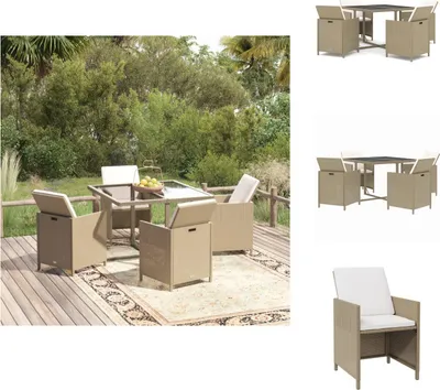 Produktbild von vidaXL 5-tlg. Garten-Essgruppe mit Kissen Poly Rattan Beige -  Gartenmöbel-Sets