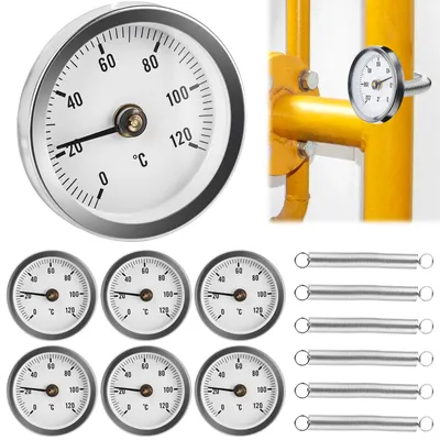 6 Anlege-Bimetall-Thermometer für Heizungsrohre, 0-120 °C, 63 mm