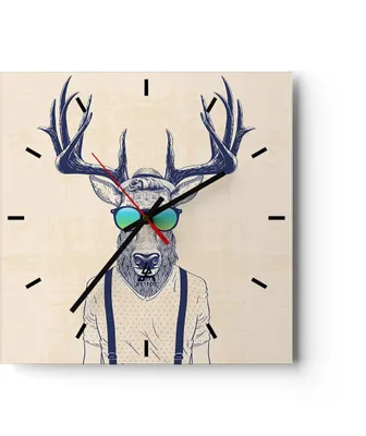 Produktbild von Wanduhr - Quadrat - Glasuhr - Hirsch Abstraktion - 30x30cm - Schleichendes Uhrwerk - Lautlos - zum Aufhängen bereit - Dekoration Modern - Wanddekoration aus Glas - C3AC30x30-3808