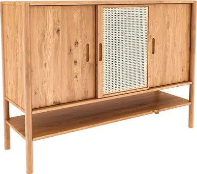 Produktbild von Highboard 142 cm breit, Eiche massiv geölt mit Rattangeflecht, PORI-165