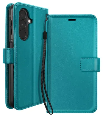 Productafbeelding van Mayaxess, portemonneehoesje voor de Galaxy A27 met standaardfunctie en handlus, turquoise