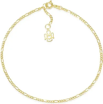 Produktbild von SILBERKETTEN STORE Fußkette Figaro 2mm mit Engelanhänger - echt 585 Gold, Länge wählbar - 27cm