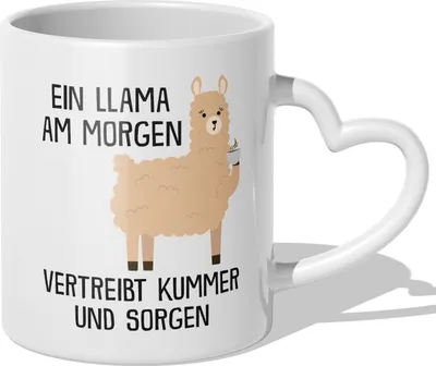 Produktbild von 22Feels Llama Tasse Süßes Tier Spruchtasse Geschenk Wichteln Secret Santa Arbeitskollege Büro Humor Witzig Geburtstag Weihnachten Männer Frauen (Herzhenkel Weiss)