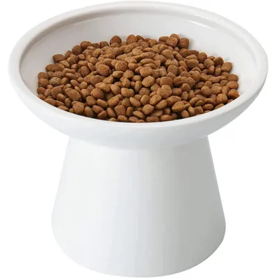 Immagine prodotto di Ciotola per gatti in Vetroceramica, rialzata, extra larga, piatta, bianca, altezza 12,7 cm, larghezza 15,7 cm, adatta ai gatti con i baffi