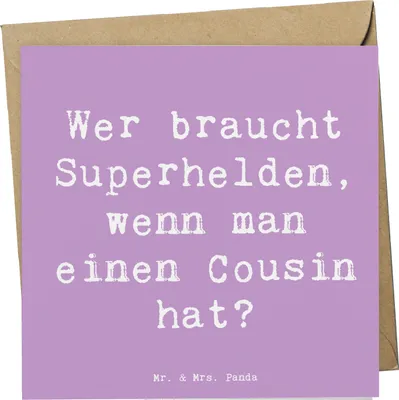 Produktbild von Mr. & Mrs. Panda Grußkarte Spruch Cousin Held - Lavendeltraum - Geschenk, Klappkarte, Verwandtschaft, Unterstützung, doppelkarte, Lächeln, Freude, Glückwunschkarte