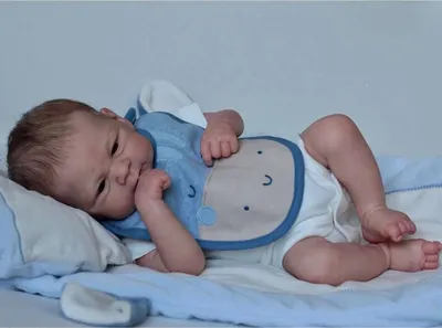Produktbild von 45 cm große Reborn-Babypuppe, bereits fertig bemalt, Elijah, schlafendes Neugeborenen-Baby, Größe 3D-Haut, sichtbare Adern, Kunstpuppe zum Sammeln