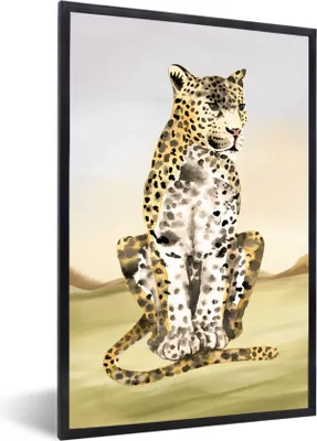 Produktbild von MuchoWow® Gerahmtes Poster Tiere - Dschungel - Leopard 60x90 cm - Poster mit Schwarzem Bilderrahmen Wandposter Rahmen Foto Bilder - Kunst