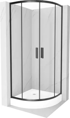 Produktbild von Mexen Rio halbrunde Duschkabine 70 x 70 cm, Transparent, Schwarz + Duschwanne Rio, Weiß - 863-070-070-70-00-4710