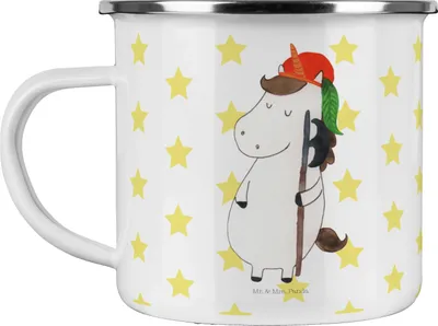 Produktbild von Mr. & Mrs. Panda Haferl Einhorn Junge - Weiß - Geschenk, Emaille Becher, Tasse, Unicorn, Teebecher, Teetasse, Mittelalter, Bube, Pott, Campingbecher, Einhörner