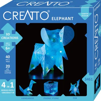 Produktbild von KOSMOS Creatto Elefant, Bastelset, 3D-Puzzle, Nachtlicht, Leuchtfigur, Dekoration, Puzzle, 03461