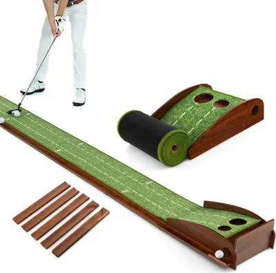 Produktbild von COSTWAY golfová podložka, golfová podložka s 2 otvormi, podložka na trénovanie návratu do auta s 3 golfovými loptičkami a umelou trávou, tréningová podložka pre začiatočníkov a profesionálov