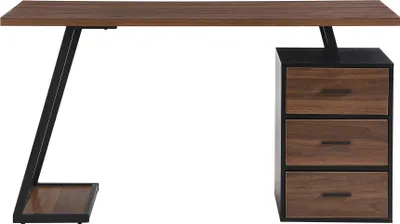 Produktbild von Merax Schreibtisch Bürotisch, mit 3 Schubladen, Arbeitstisch, Computertisch, Bürotisch, Holz, Braun+Schwarz