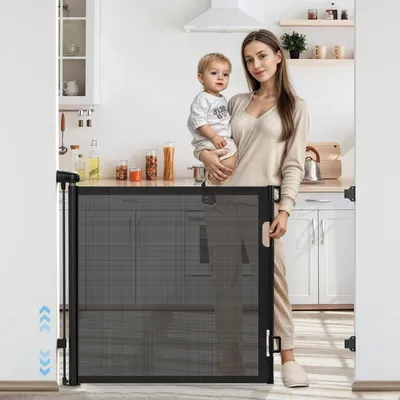 Zdjęcie produktu dla Składane barierki do drzwi – czarne, 83,8 x 140 cm