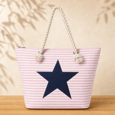 Produktbild von Damen Shopper Stern Strandtasche Reißverschluss Kordelhenkel