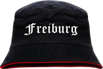 Produktbild von Freiburg Anglerhut - Altdeutsche Schrift - Schwarz-Roter Fischerhut S/M SchwarzRot